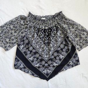 Westport Off The Shoulder Bandana Print Blouse Bell‎ Sleeves Navy Floral XL